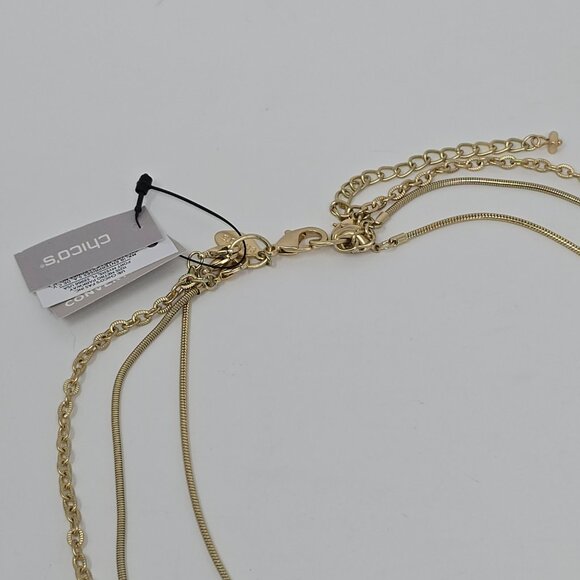 Chico’s Gold Tone Convertible 3 Strand Crystal Ball Layered Statement Necklace - Picture 7 of 15